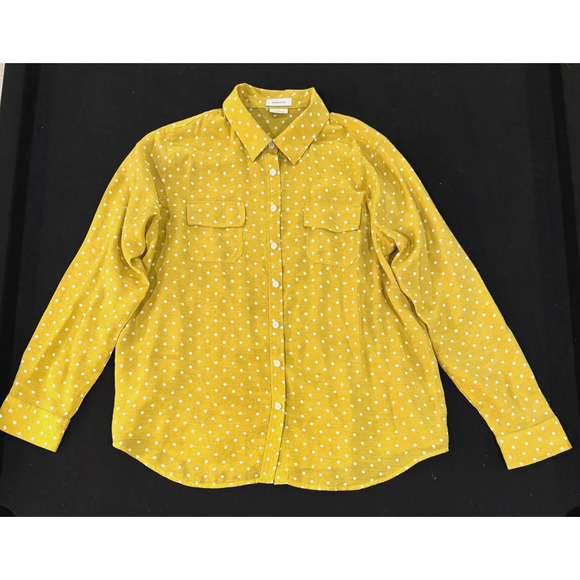 Van Heusen Women's Top XL Mustard Yellow Polka Dot Long Sleeve - Picture 1 of 6